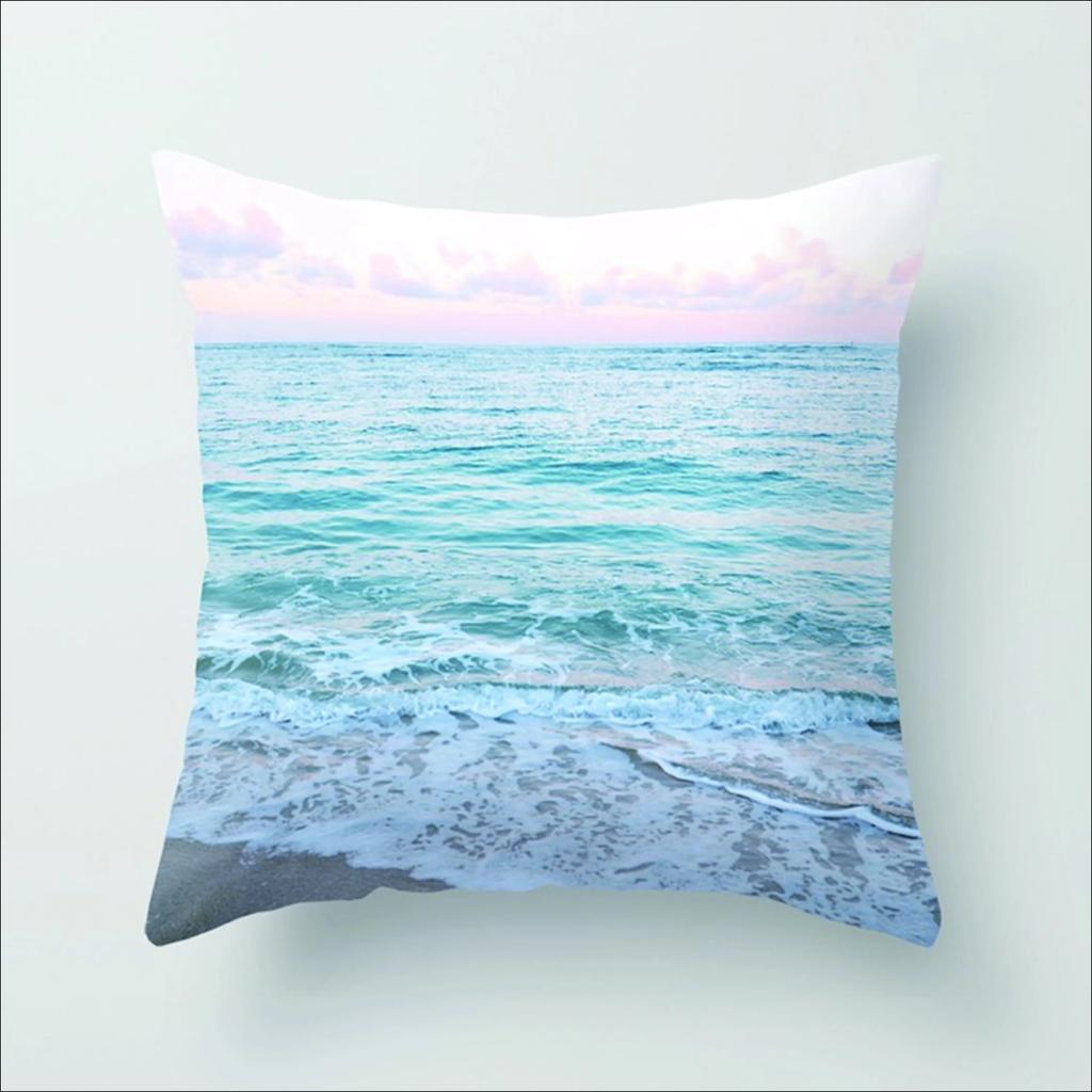 Summer Vacation Cushion Cover Pink Beach Wave Mountain Sofa Pillowcase Bedroom Home Car Office Accessories