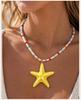 Large Resin Starfish Pendant Necklace for Women, Colorful Glass Beaded Choker, Boho Beach Statement Jewelry