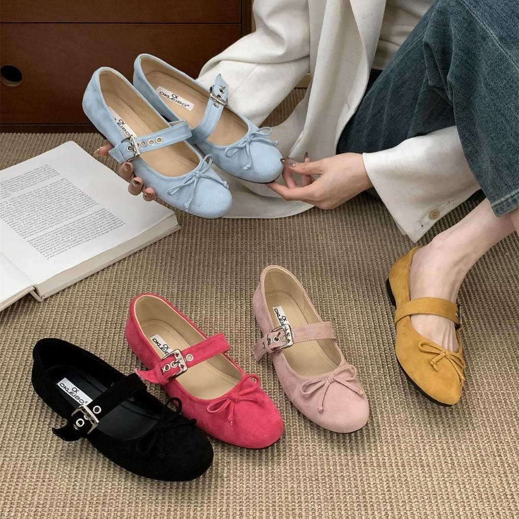Vintage 2025 autumn shallow mouth single shoes women's new French fairy style ballet bow flat Mary Jane shoes