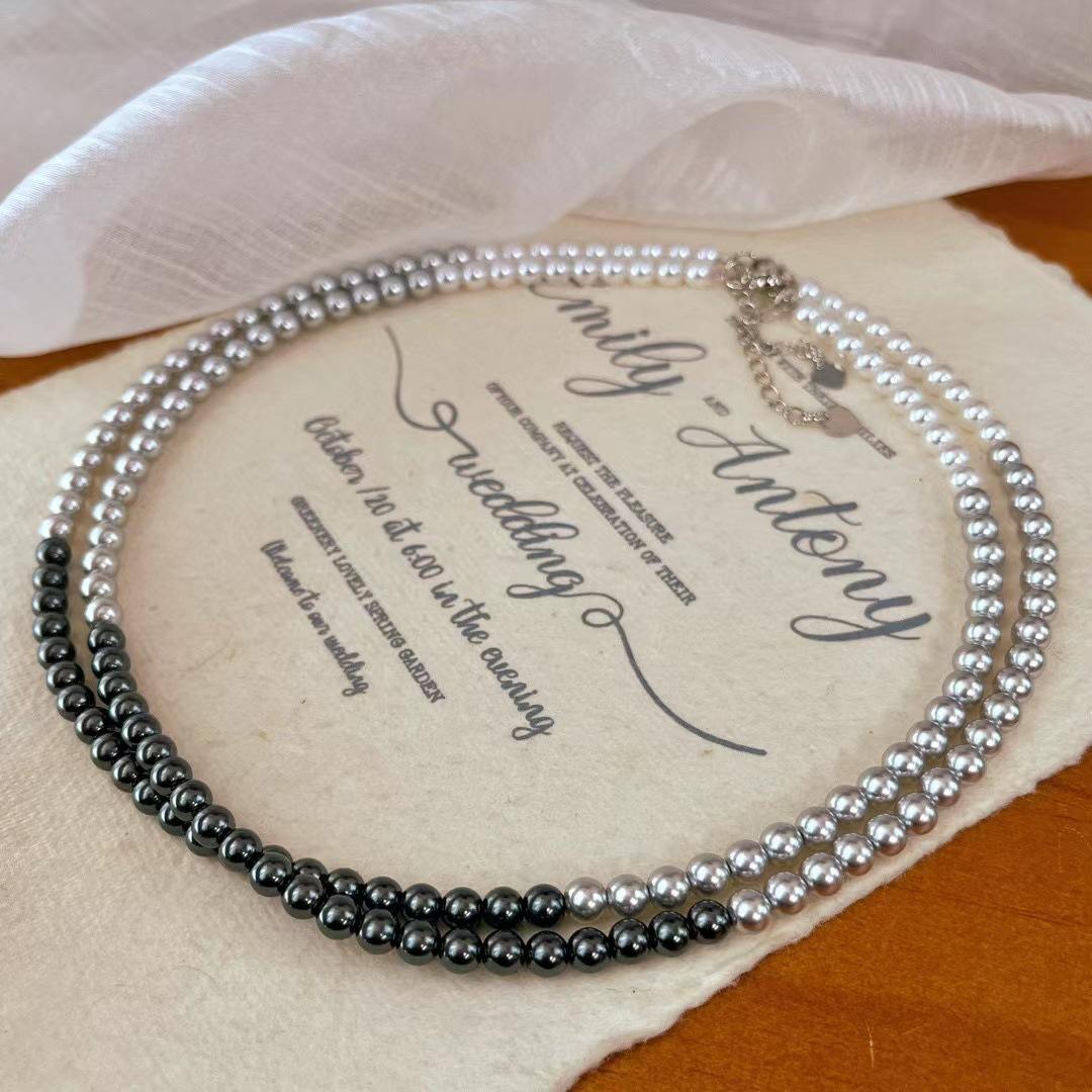 

Retro Gradual Change Color Shijia Round Pearl Collarbone Chain Neck Chain Atmosphere Necklace