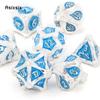 7 Pcs White BlueTree Stump Root Metal Dice Solid Metal Polyhedral Dice Set Suitable for Role-Playing RPG  Board Game Card Game