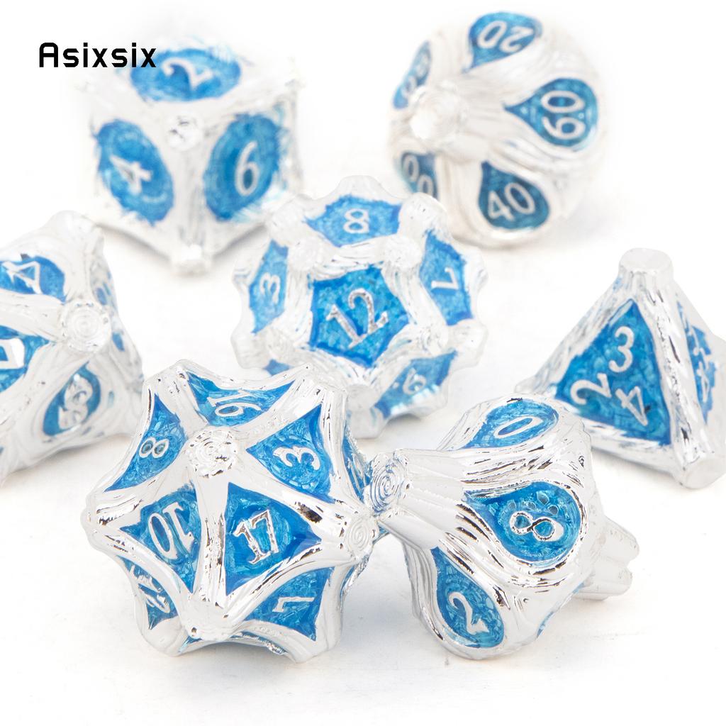 7 Pcs White BlueTree Stump Root Metal Dice Solid Metal Polyhedral Dice Set Suitable for Role-Playing RPG  Board Game Card Game
