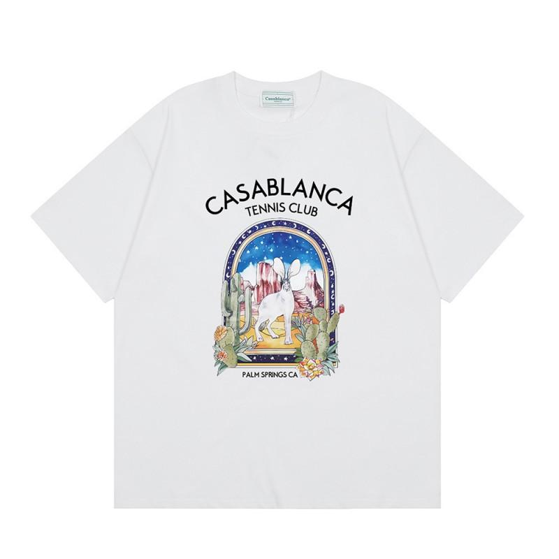 T-shirt Imprimé Casablanca Hommes Femmes Coupe Ample Manches Courtes Haut Décontracté