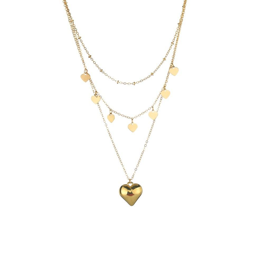 CCB Peach Heart Pendant Necklace Retro Iron Piece Peach Heart Multi-layer Necklace Accessories