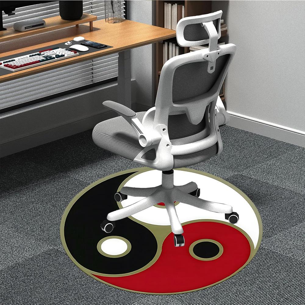 1pc Yin Yang Symbol Chair Carpet for Office, Round Polyester Mat, Indoor Decor for Office, Easycare Fabric, Washable Non-slip Area Carpet