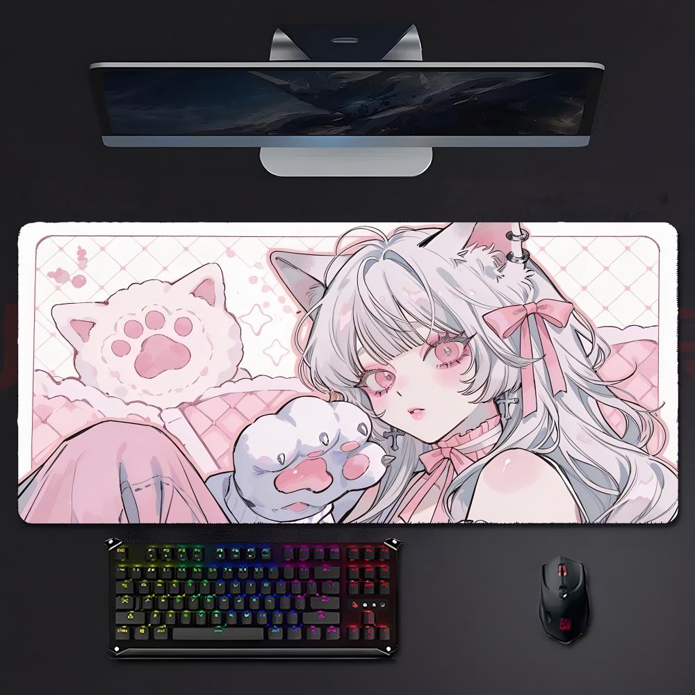 Character Cute Kkawaii Cat Girl Cute Mouse Pad Large Gaming Mousepad With Stitched Edges Thickened Desk Mat Pc