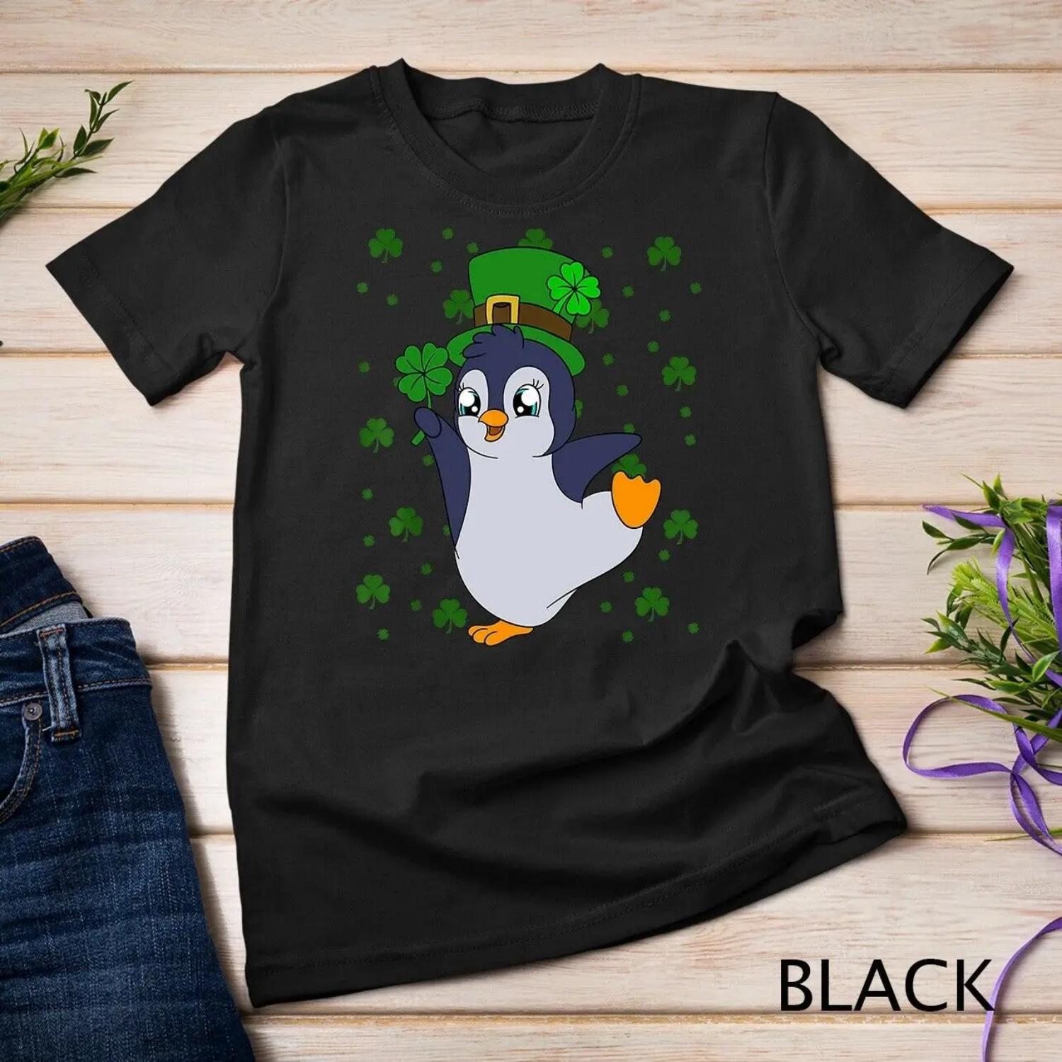 

Cute Penguin Shamrocks Saint Patrick s Day T Shirt XXXXXL чорний