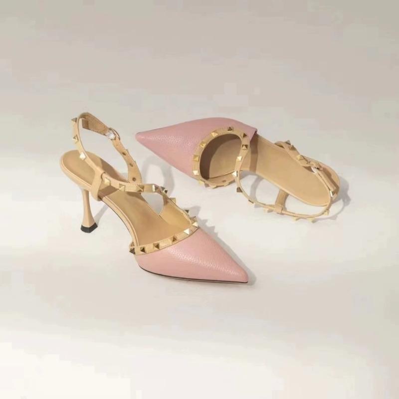 New Retro Woman Shoes Sandals Stiletto Heels Suit Female Beige Original Gladiator Sexy Studded Leather High Girls Black