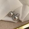 French Retro Big Pearl Ear Buckle Light Luxury High-End Retro Earrings White Gray Metal Wind Niche Design Earrings