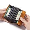 Vintage Crazy Horse Leather Card Holder for Women, Men Retro Accordion Design Snap Closure Wallet with Multi-Card Slots Unisex