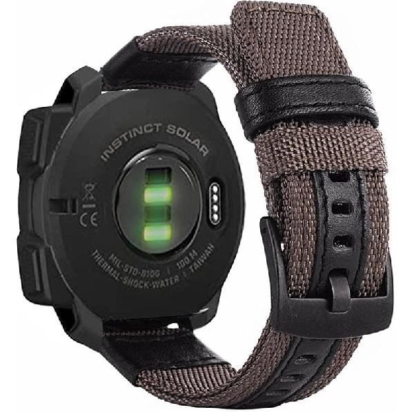 Rugged Nylon with Leather Bands Compatible with Garmin Instinct/Instinct 2 Solar, 22mm Sport Military Wristband for Garmin Instinct коричневый