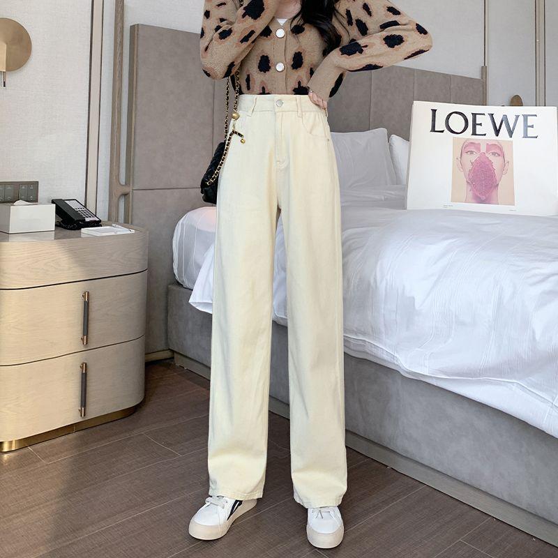 

Light Blue Spring/Summer High Waist Straight Drooping Mop Denim [1 Pack] apricot Loose pants M