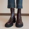 Cowhide version~ Leather platform short boots women's autumn and winter retro Chelsea boots thick heel thin boots Martin boots