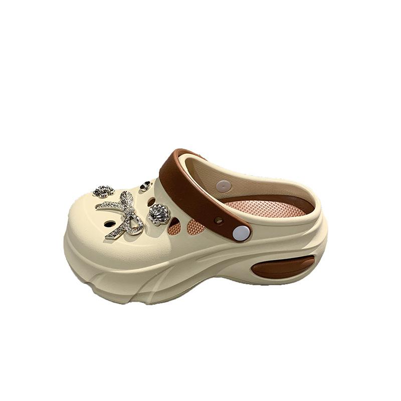 

Симпатичные женские двухцветные туфли с дырочками, пляжные сандалии на толстой подошве, нескользящие и водонепроницаемые домашние тапочки-мешки, женские 37/38