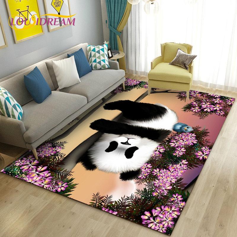 Alfombra de área 3D de dibujos animados de panda lindo, alfombra para sala de estar, dormitorio, sofá, felpudo, decoración de cocina, alfombra de suelo antideslizante para niños