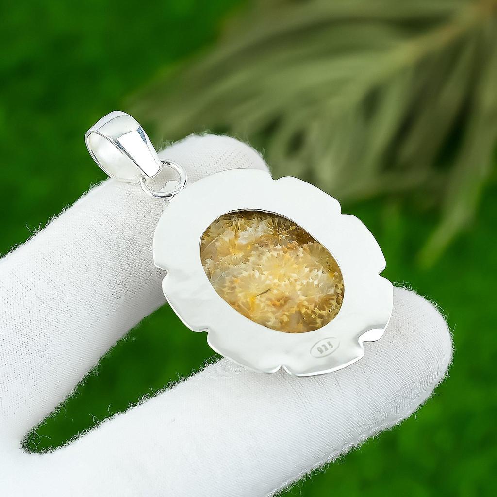 Sterling Silver Root Chakra Fossil Coral Stone Anniversary Daughter Boho Pendant