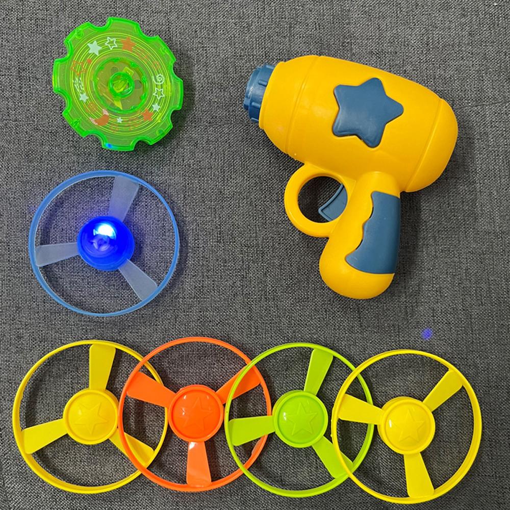 2 In 1 Flying Saucer Gyroscope Gun Flying Disc Launcher Toy Kids Interactive Toys Set (7Pcs)