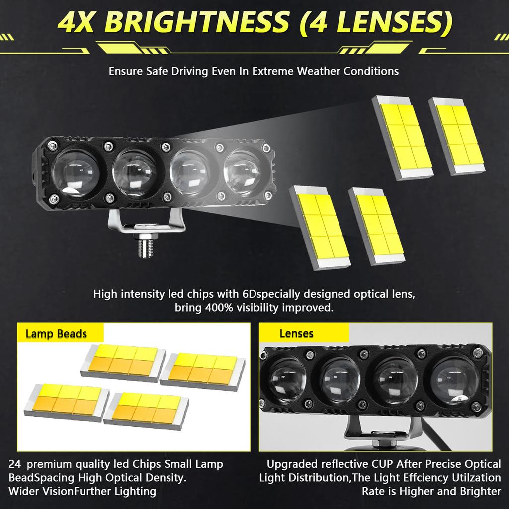 Motorcycle Spotlights Motorcycle LED Driving Lights with 5 Lighting Modes IP68 Waterproof for