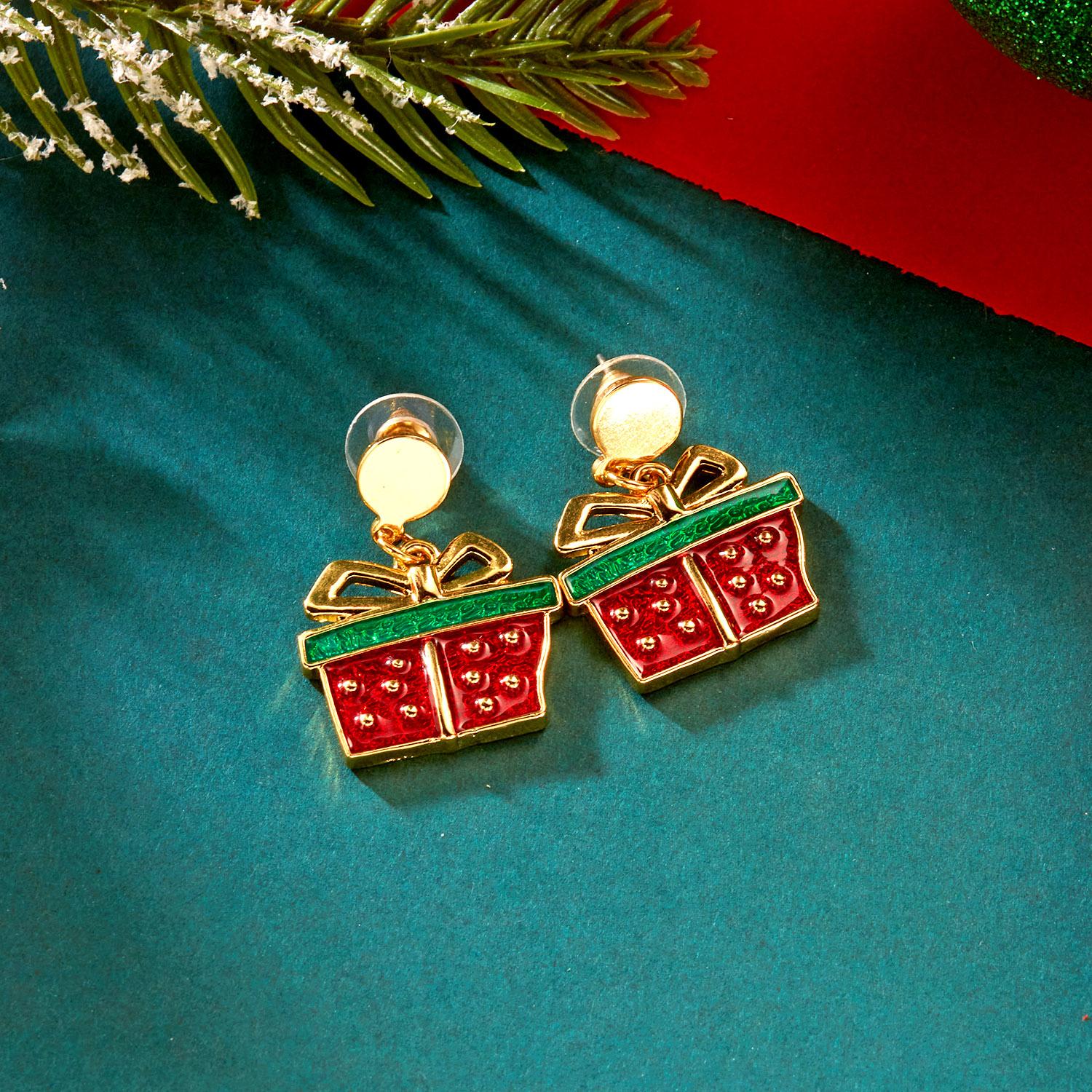 

Christmas Metal Earrings Bracelet Necklace Set For Women Dripping Oil Santa Claus Xmas Tree Bowknot Hat Choker Jewelry Decor