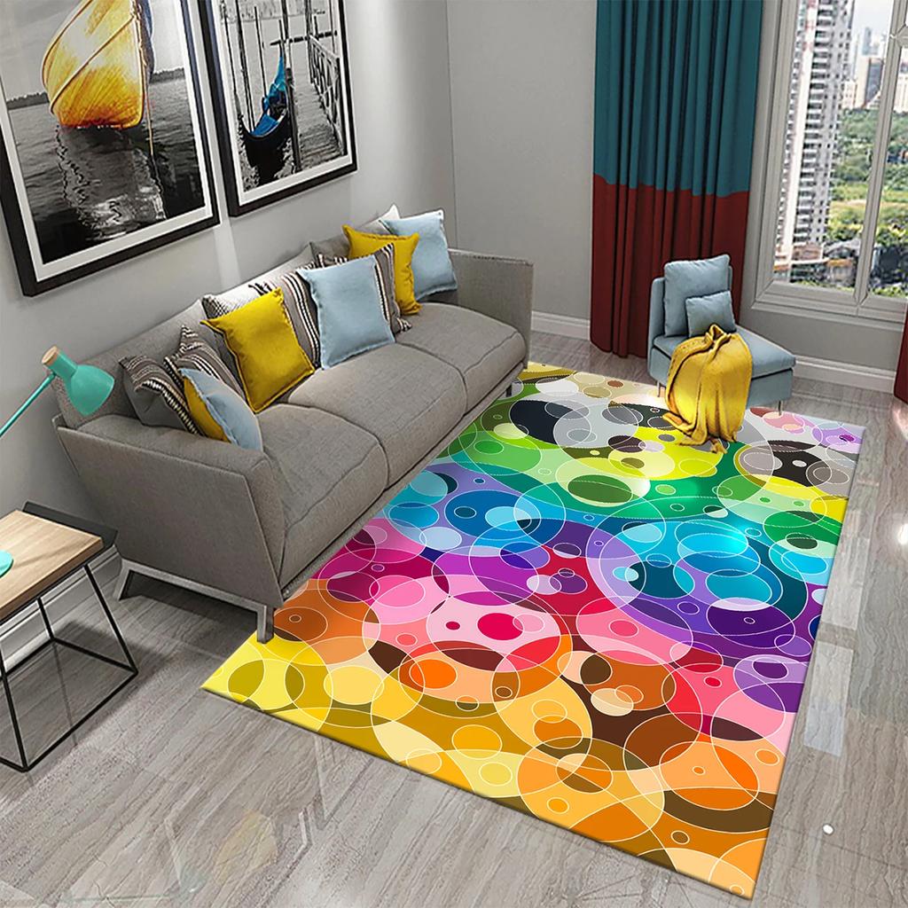 Colorful Lines Circle Geometry Texture Carpet for Bathroom Kitchen Entrance Doormats Anti-slip Rugs Bedroom Decor Floor Carpet