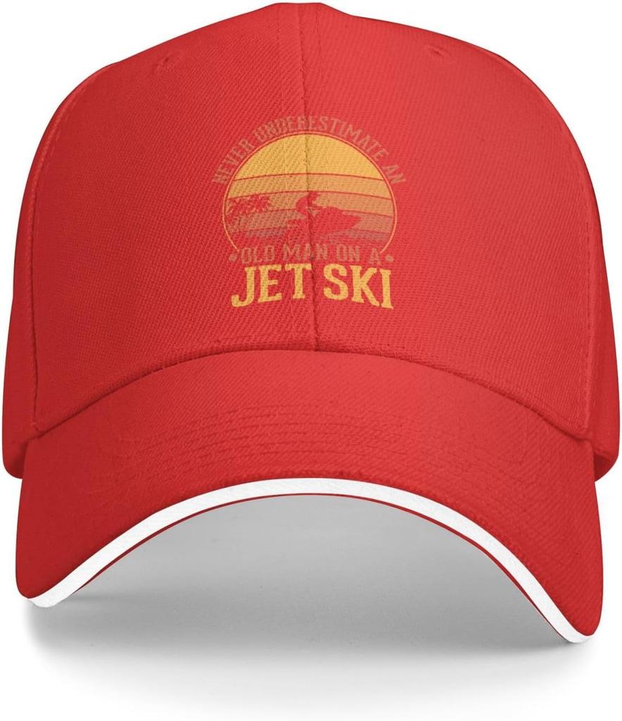 Old Man On A Jet Ski Sunset Graphic Baseball Cap Polyester Adjustable Cool Hat for Men Women