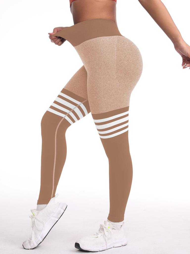 Women's Seamless High-Waisted Striped Peach Lift Yoga Leggings
