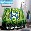 Custom Name Brazilian Football Federation Emblem Flannel Blanket, Use for Birthday/Holiday Gift, Soft Blanket for Sofa/Bed/Camping/Office, Home Decor