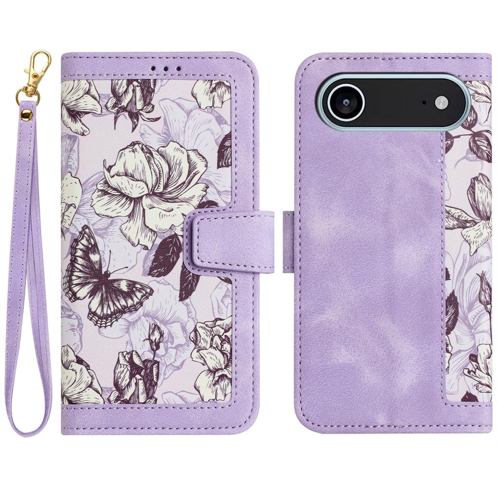 For iPhone 17 Air Case PU Leather Floral Phone Cover with Card Slots