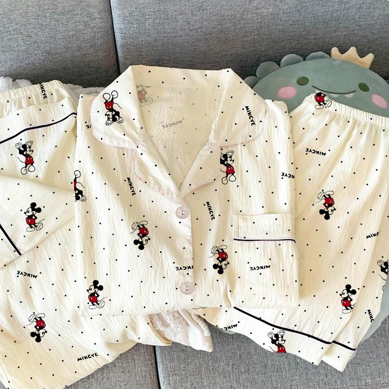 

Мультяжная пижама в горошек с Микки, женский летний милый повседневный комплект для дома с коротким рукавом, из трех предметов M