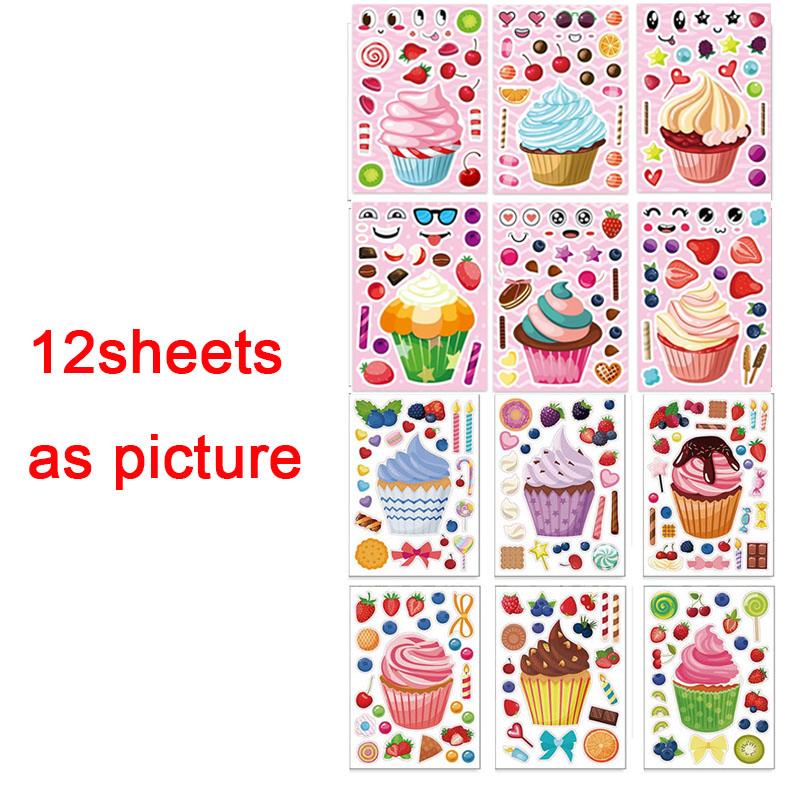 Make-a-Cake Sticker Sheets DIY Make Your Own Birthday Cake Puzzle Stickers for Kids Boys Girls Party Favor Games Toys Gifts
