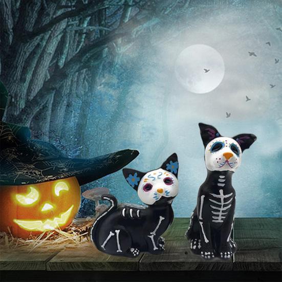 Halloween Dog Cat Ornament Haunted House Decoration Ghost Animal Sculpture Resin Craft Skull Sculpture Home Desktop Decor