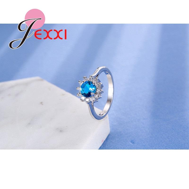 Sea Blue Round Rhinestone Rings For Women 925 Sterling Silver Anniversary Ring Jewelry Best Gift For Wedding Anel
