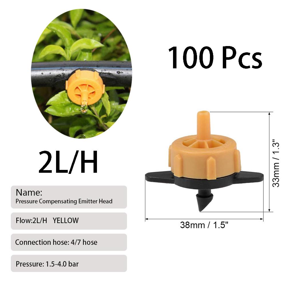 100/200 Pcs 2L/4L/8L Pressure Compensating Drip Emitters Adjustable Drippers Micro Connectors for Garden Lawn Drip Irrigation