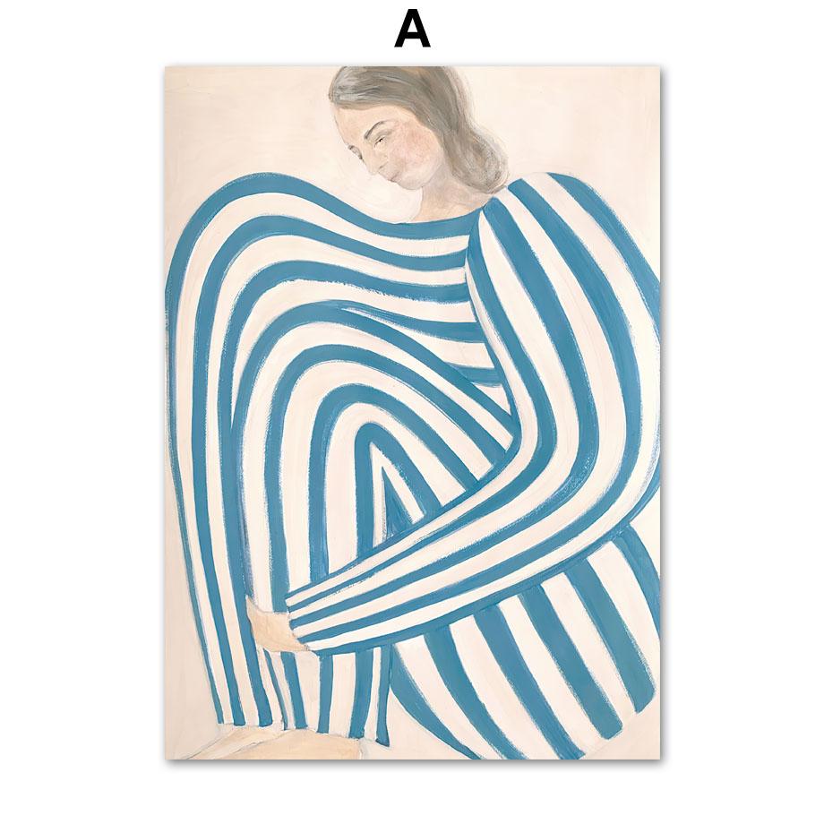Abstrakt Sofia Lind Pruhované pyžamo Plakáty a grafiky Nástěnná malba Zakřivená váza Nástěnná malba na plátně Nordic Living Room Decoration