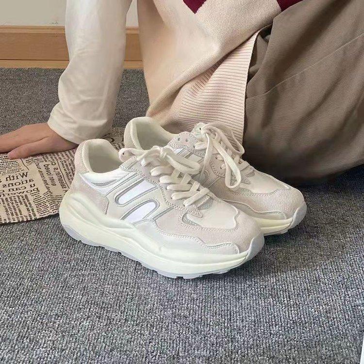 

Женские ретро кроссовки цвета хаки 2025 осень и зима новая резиновая мягкая подошва платформа маффин женские повседневные спортивные туфли 40 белый