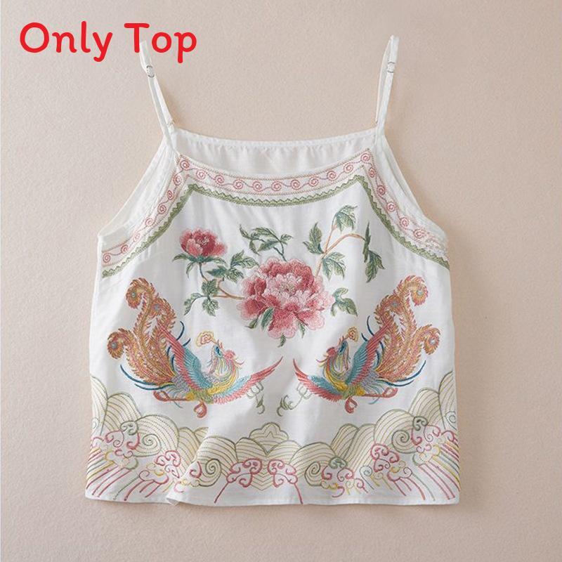 Cotton Linen Embroidered Vintage Sleeveless Tank Top For Women Summer Casual Wear