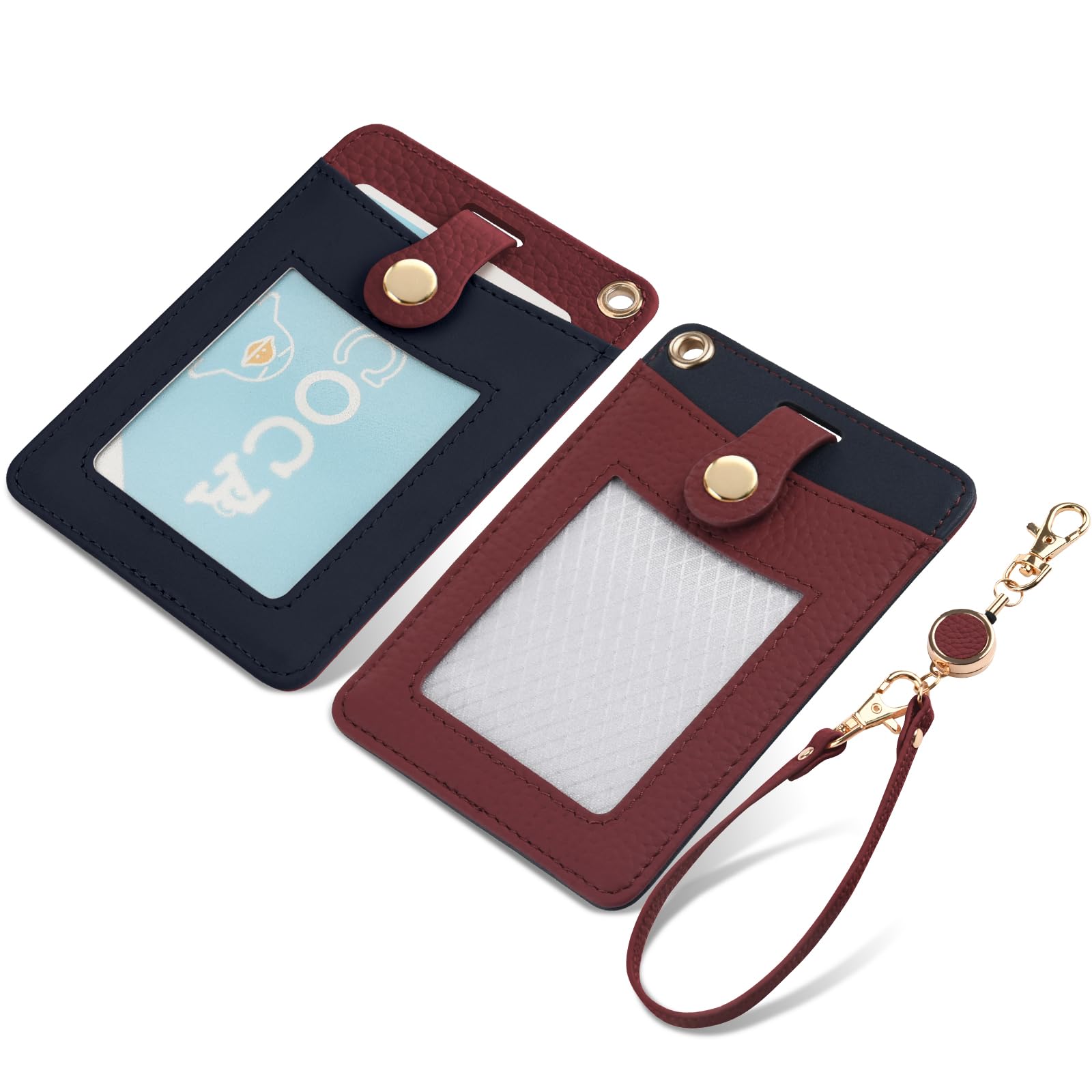 

Genuine leather pass case for holds two ID snap and features a business card Perfect for commuting to work or women, double-sided, cards, closure,