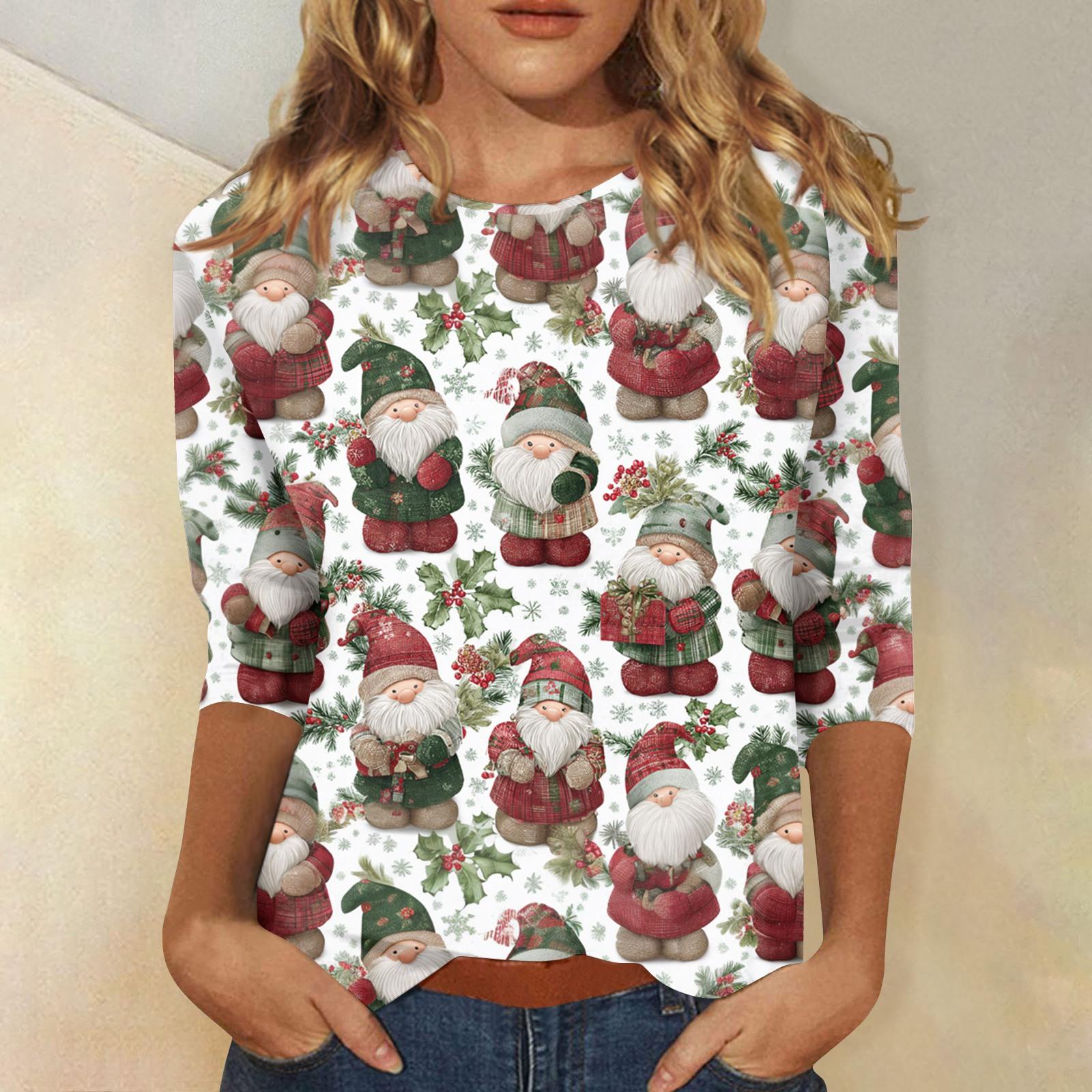 

Женские топы Рубашка с рукавом три четверти V-образный вырез Свободная повседневная рубашка Футболка с принтом XL белый