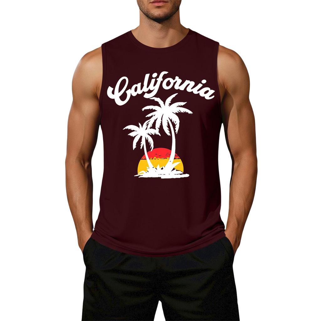 Herren ärmelloses lässiges Tanktop lockere Passform Sommer Strandkleidung Palme Grafikdruck leicht Baumwollmischung Hemd