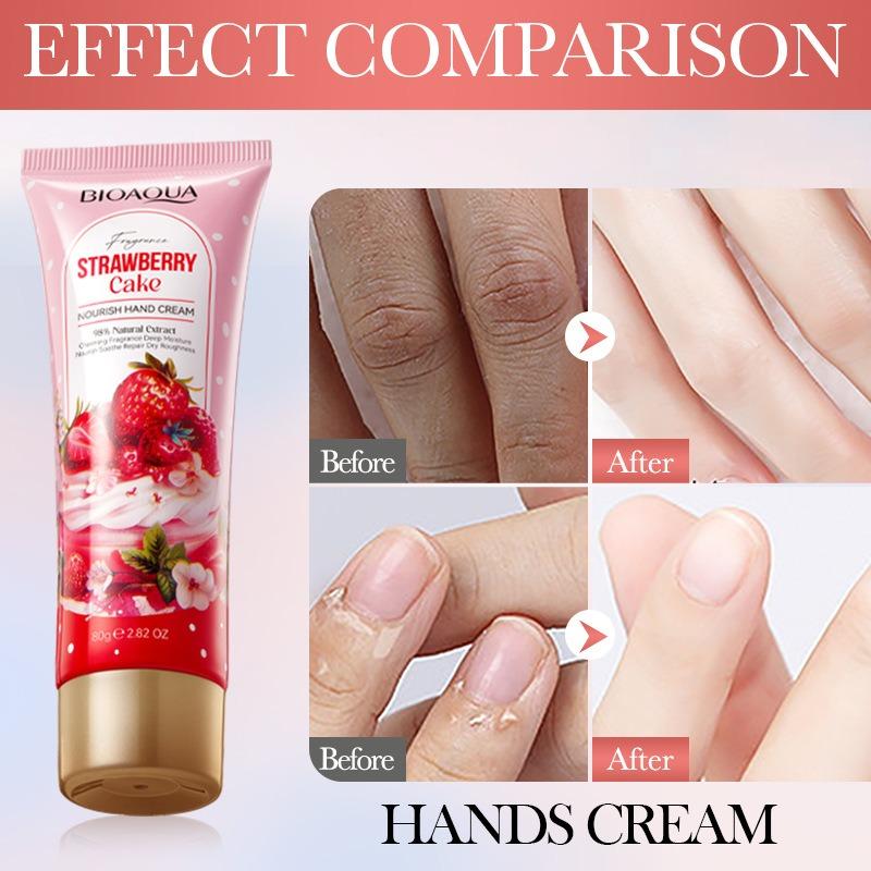 Strawberry Cake Nourishing Hand Cream Deeply Moisturizes and Nourishes The Skin. Targets Dry, Rough, Chapped Hands. Suitable for All Skin Types.