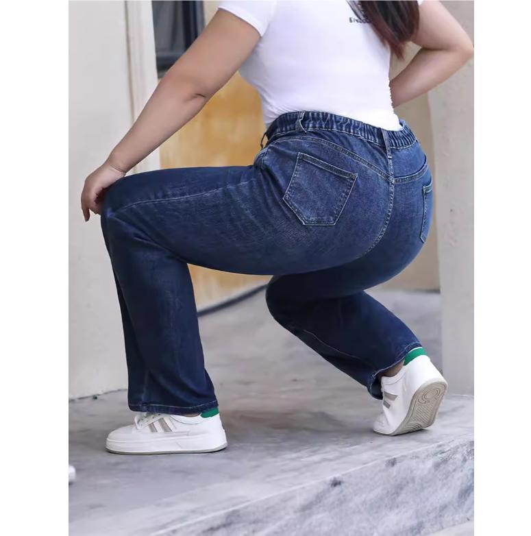 Jeans dritti donna autunno taglie forti vita alta larghi pantaloni classici eleganti donna elasticizzati pantaloni lunghi in denim