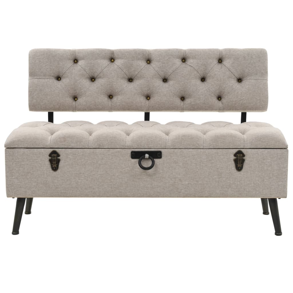 Vintage Style Storage Bench with Backrest 110 cm Cream Fabric