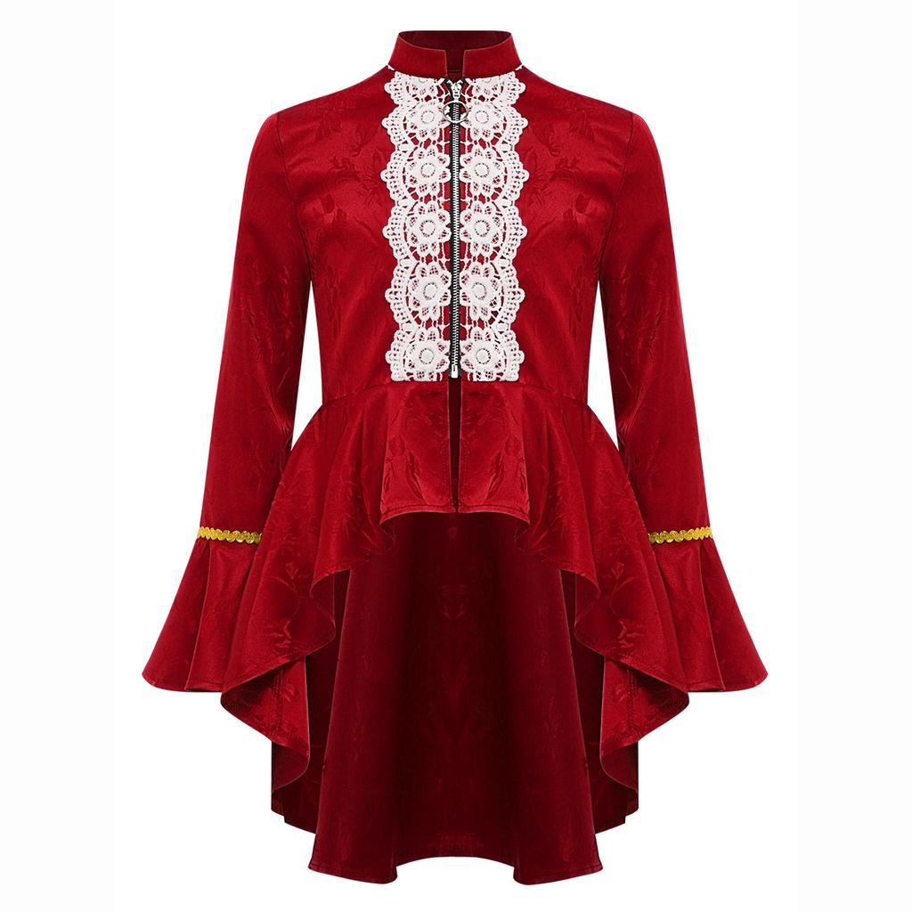 Girls Medieval Renaissance Costume Long Sleeves Lace Flounce Jacket Victorian Tailcoat Pirate Gothic Steampunk Outfit