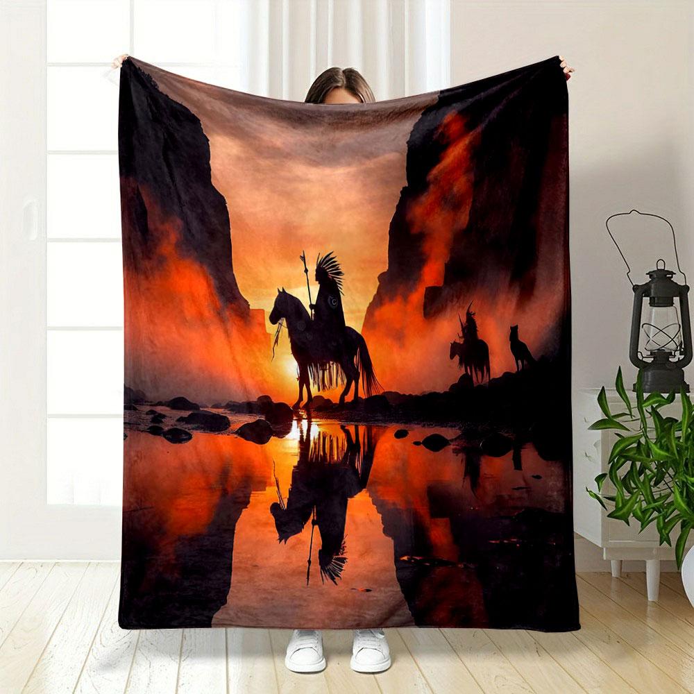 Warriors at Sunset Landscape print blanket soft and cozy perfect for the living room bed sofa or a nap,gift