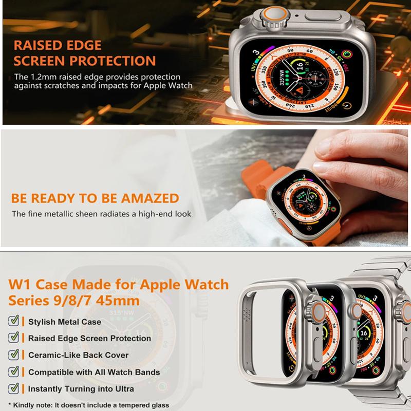 Metall-Stoßfängergehäuse für Apple Watch 46 mm, 45 mm, 44 mm, Schutzrahmenabdeckung für iWatch Serie 10 9 8 7 6 5 SE, Wechsel zu Ultra 2 49 mm