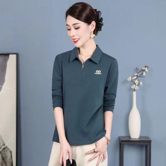 

Женская базовая рубашка поло с длинным рукавом - Однотонная, отложной воротник, идеальное нижнее белье для весны и осени, горячий новый стиль XL синий