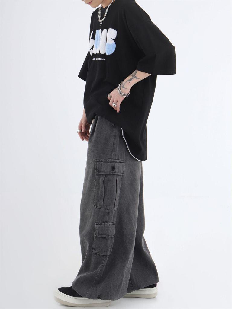 2024 Spring/Autumn 3D Pocket Wide-Leg Jeans - Hip-Hop Style for Men & Women