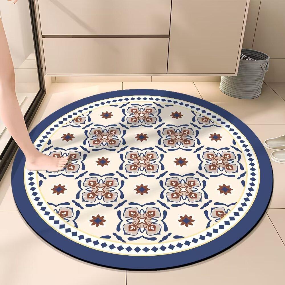 

Коврик для пола в стиле ретро для раковины, круглый коврик для ванной комнаты, впитывающий воду и устойчивый к грязи, противоскользящий коврик для ног в ванной 80*80cm