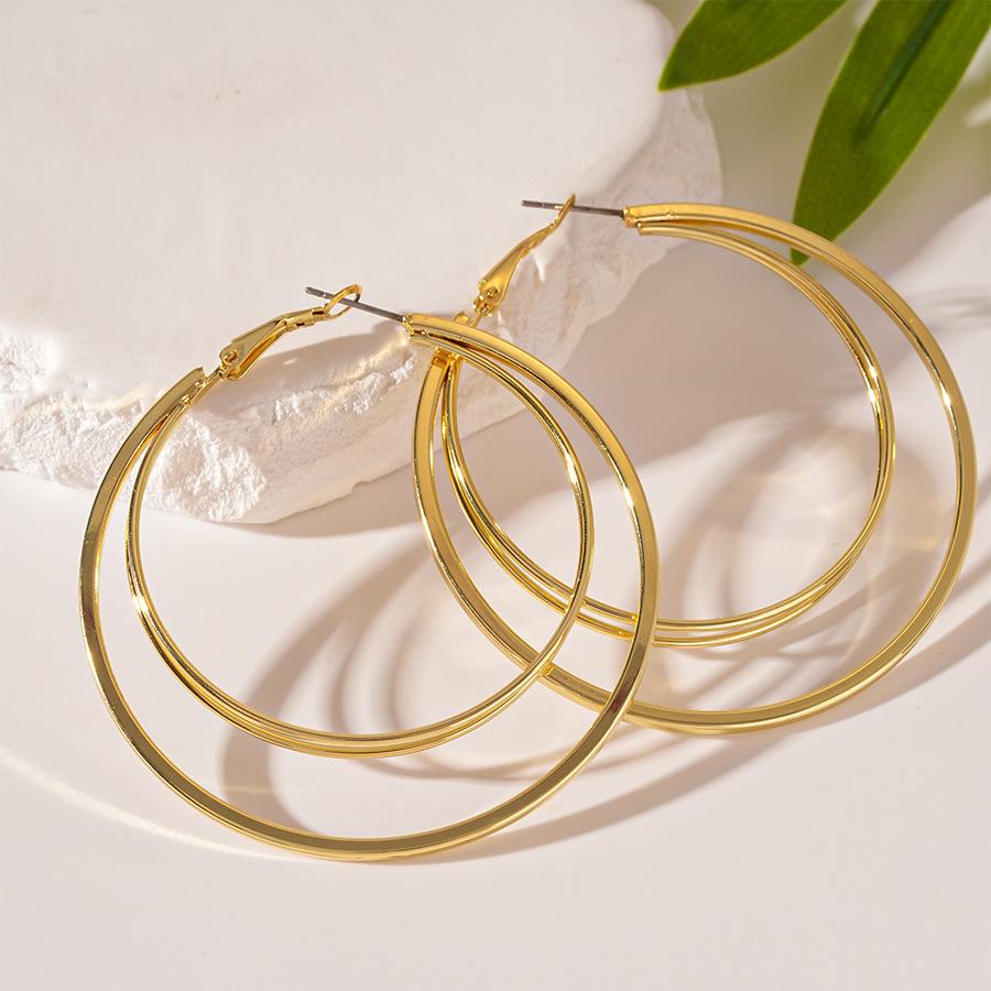 European and American simple metal feeling multi-layer circle steel needle earrings personalized exaggerated geometric earrings