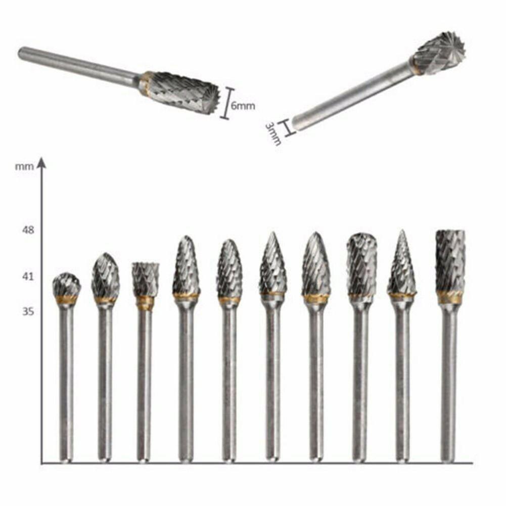 10*/set 1/4 Double-Cut Tungsten Steel Carbide Rotary Burr Die Grinder Shank-Bit